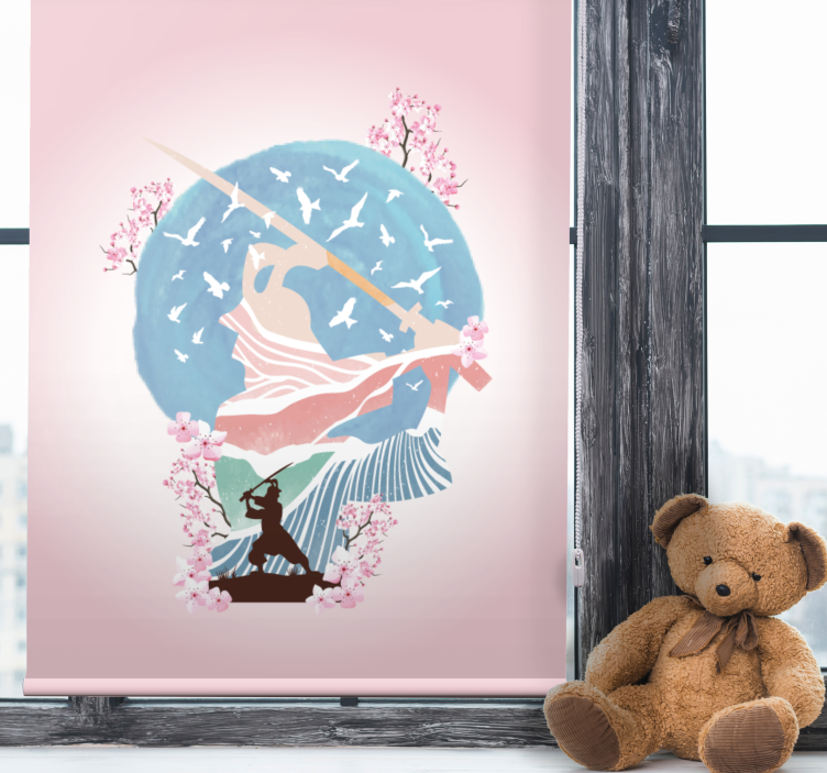 Rulou geam cu desene silueta elegantă de samurai - TenStickers