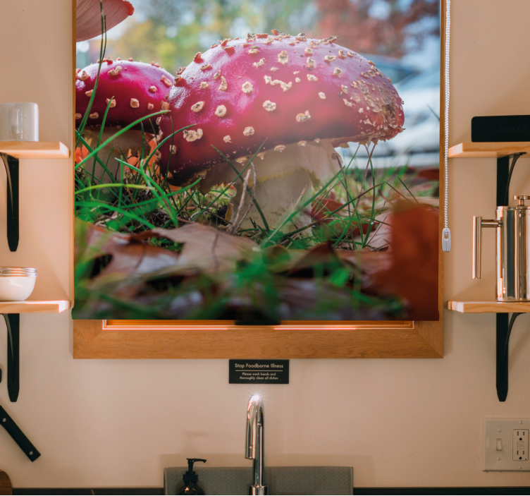 Rulou geam flori și plante ciuperci roșii vibrante - TenStickers