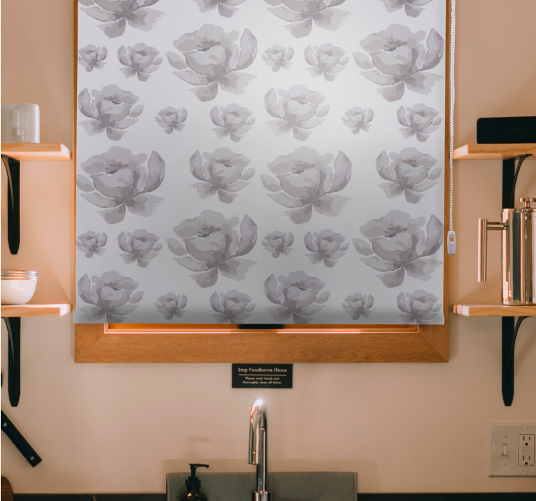 Rulou geam flori și plante design gri delicat - TenStickers