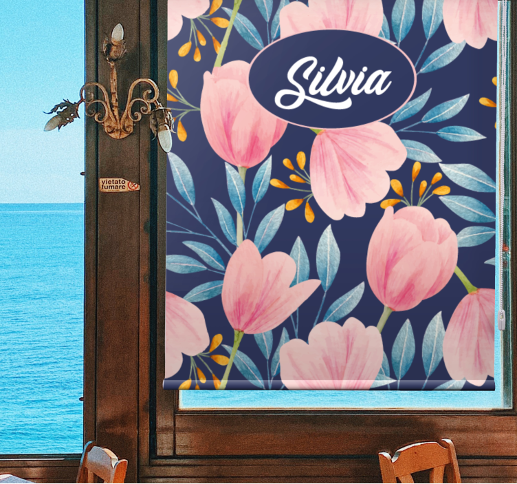 Rulou geam flori și plante design floral roz - TenStickers