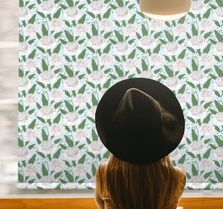 Rulou geam flori și plante model de bujor alb - TenStickers