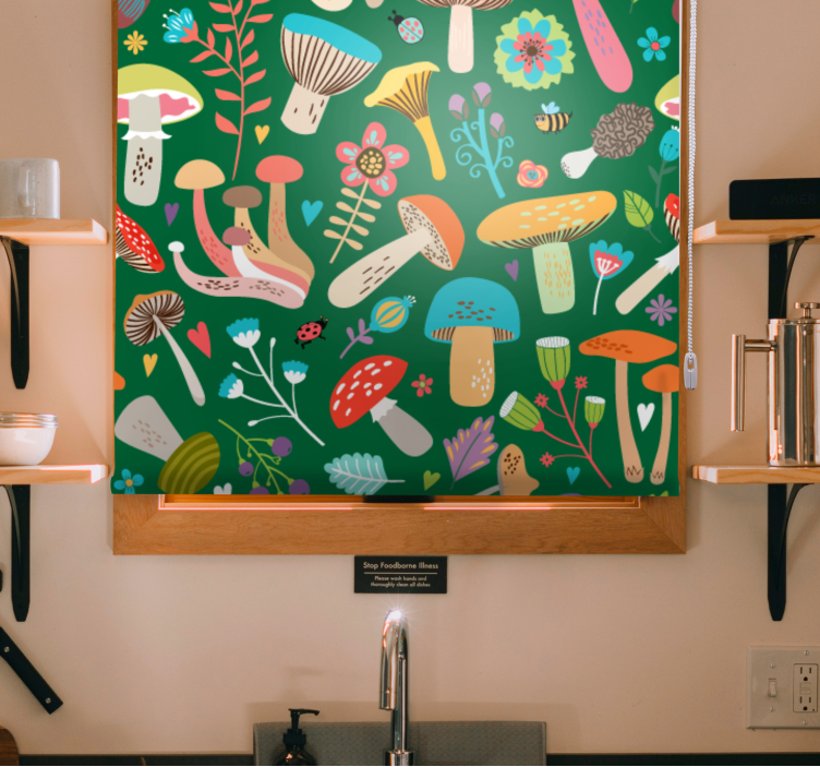 Rulou geam flori și plante motiv vibrant de ciuperci - TenStickers