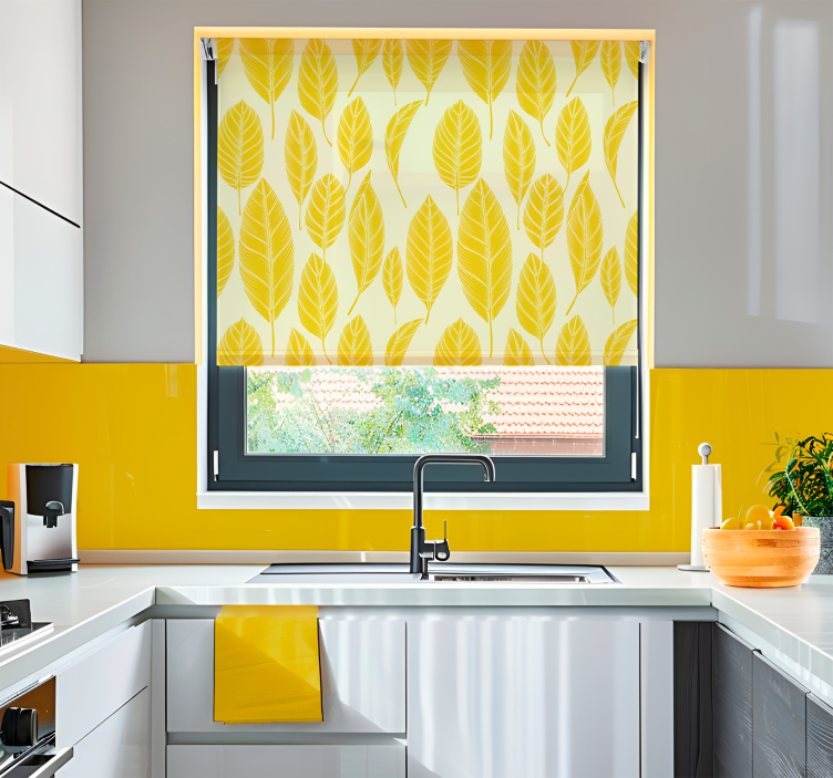 Rulou geam galben model cu frunze mari - TenStickers