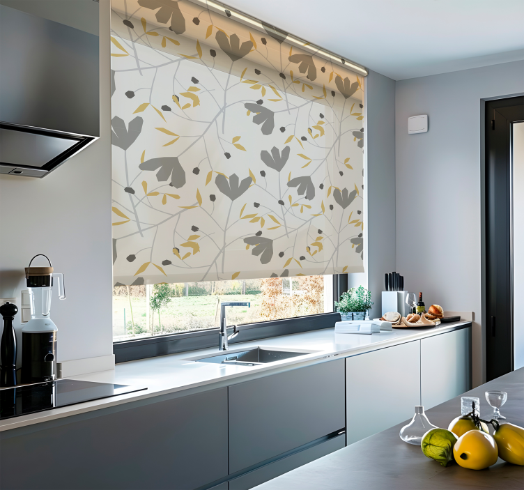 Rulou geam nordic flori cenușii și galbene - TenStickers