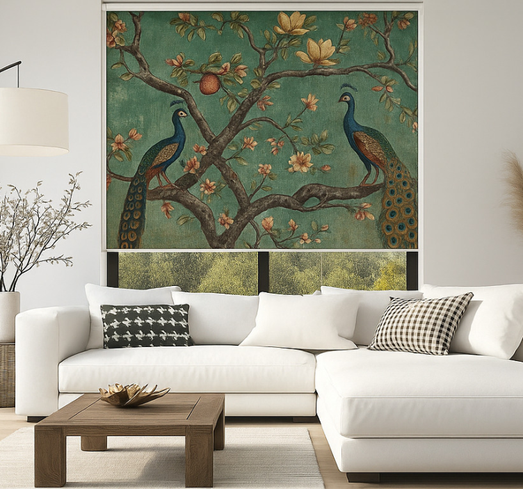 Rulou geam salon tapiserie ornamentată cu păun - TenStickers