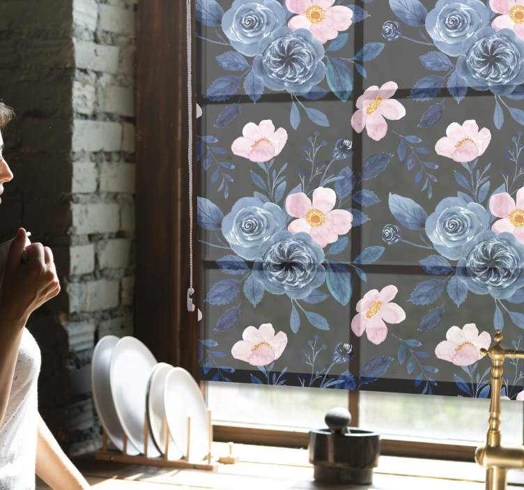 Flori de trandafiri albastru și roz și plante Rulouri - TenStickers