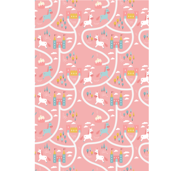 Rulou geam roz cu castele și unicorni - TenStickers