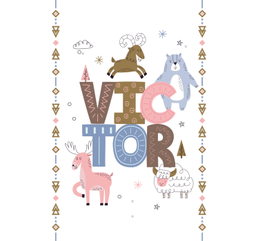 Rulou geam nordic design de animale pentru copii cu nume - TenStickers