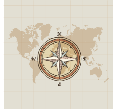 Rulou geam harta lumii cartografie de epocă și busolă - TenStickers