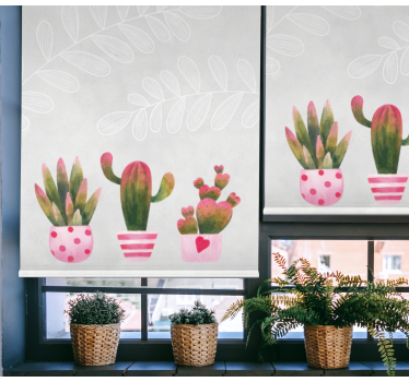 Roz și verde cactus dormitor matrimonial jaluzea - TenStickers