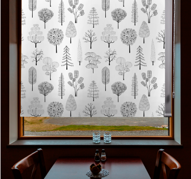 Rulou geam nordic arbori minimalisti gri - TenStickers