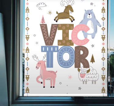 Rulou geam nordic design de animale pentru copii cu nume - TenStickers