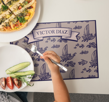 Barcă marină și pește denumesc placematuri de vinil - TenStickers