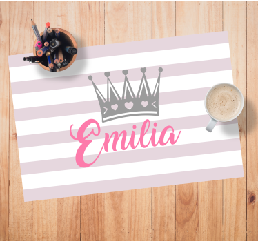 Coroana argintie cu rogojini de masa personalizate cu nume roz - TenStickers