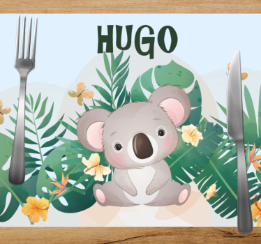 Drăguț koala pentru băiat cu nume copii covor de masă - TenStickers