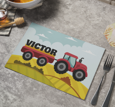 Tractor colorat și nume de covoare de masă personalizate - TenStickers