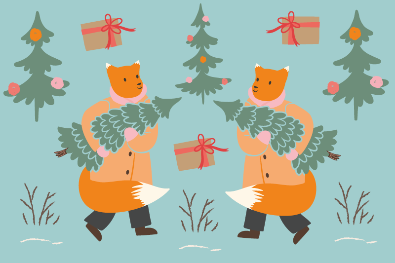 Naproane de crăciun vulpe festivă cu brad - TenStickers