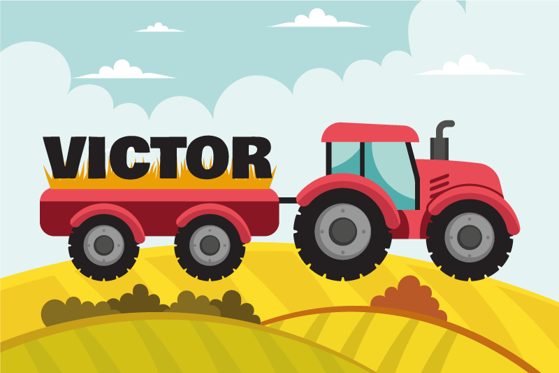 Tractor colorat și nume personalizat - TenStickers