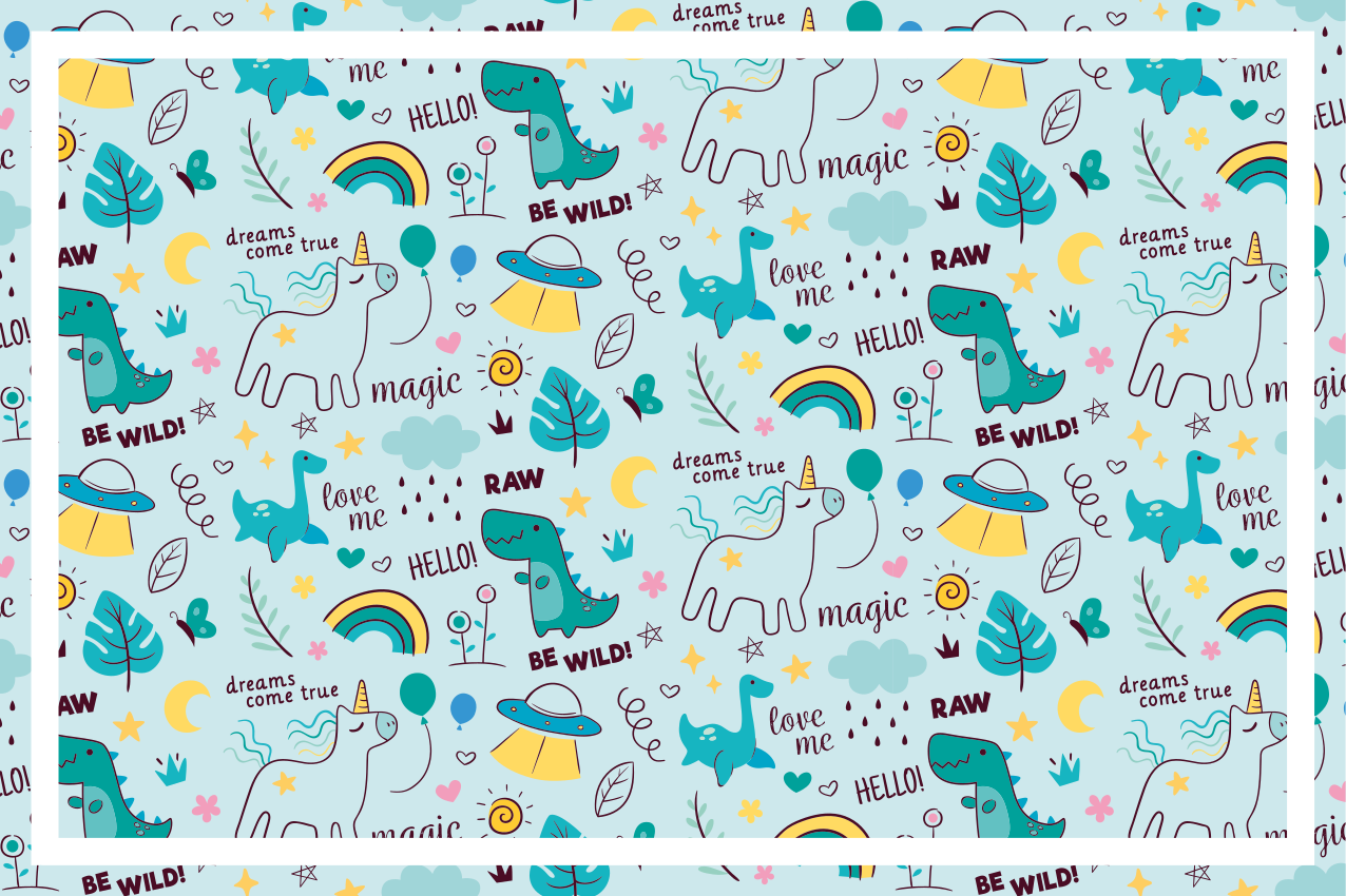 Naproane pentru copii fantezie colorată cu dinozauri - TenStickers