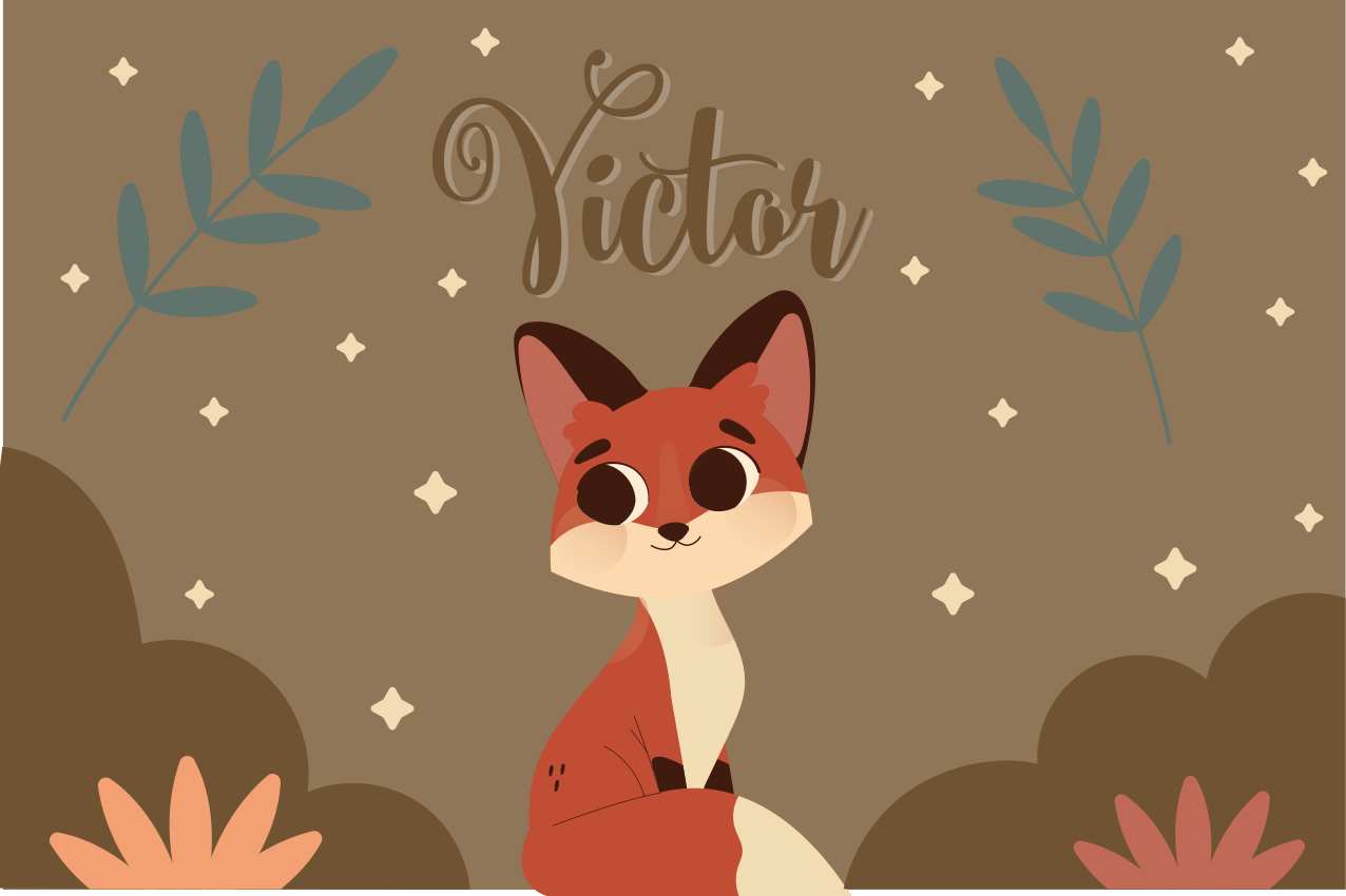 Drăguță vulpe pentru băiat cu nume copii fețe de loc - TenStickers