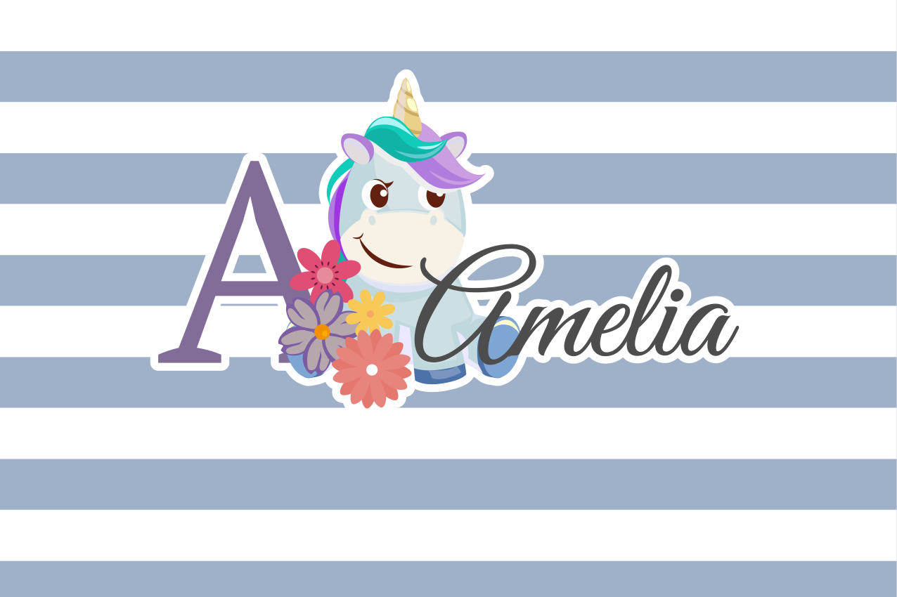 Naproane pentru copii ilustrație cu numele unicornului - TenStickers