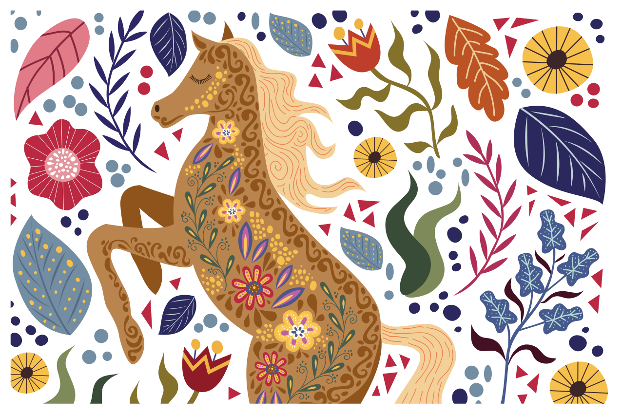 Cai sălbatici ilustrații folclorice servetele - TenStickers