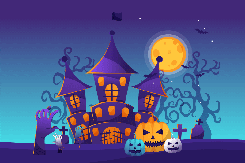 Naproane de halloween peisaj cu castel Îngrozitor - TenStickers