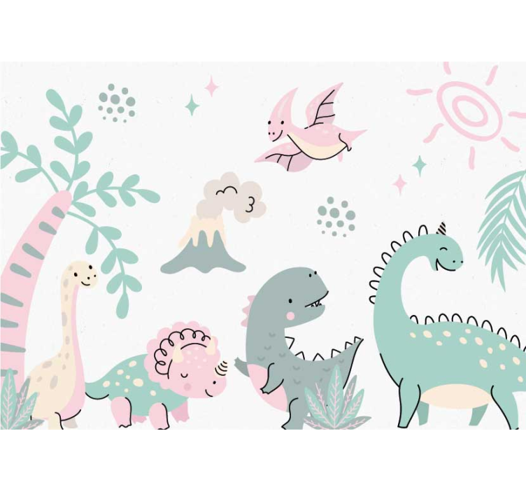 Bebeluș fototapet dinozauri pastel - TenStickers