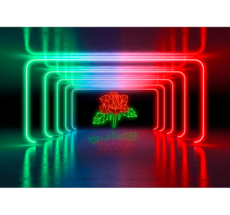 Neon rose 3d efect mural - TenStickers