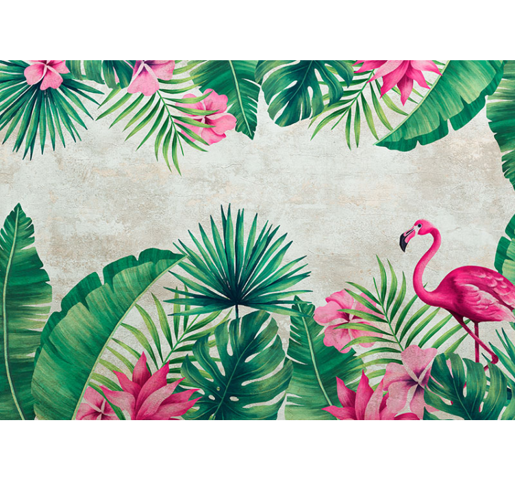 Pictură murală de natură flamingo și palmieri - TenStickers