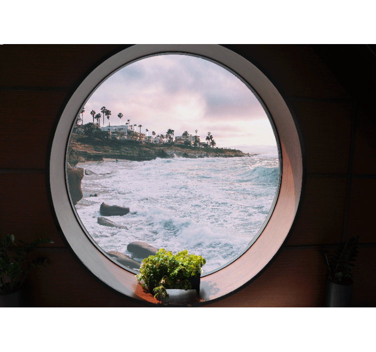 Mur de peisaj 3d pe malul mării cu pietre - TenStickers