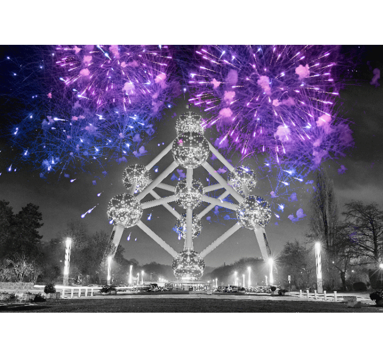 Fototapet de oraș spectacol de artificii atomium - TenStickers