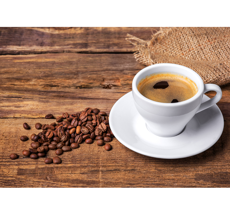 Cafea pe o masă de lemn mural de perete - TenStickers