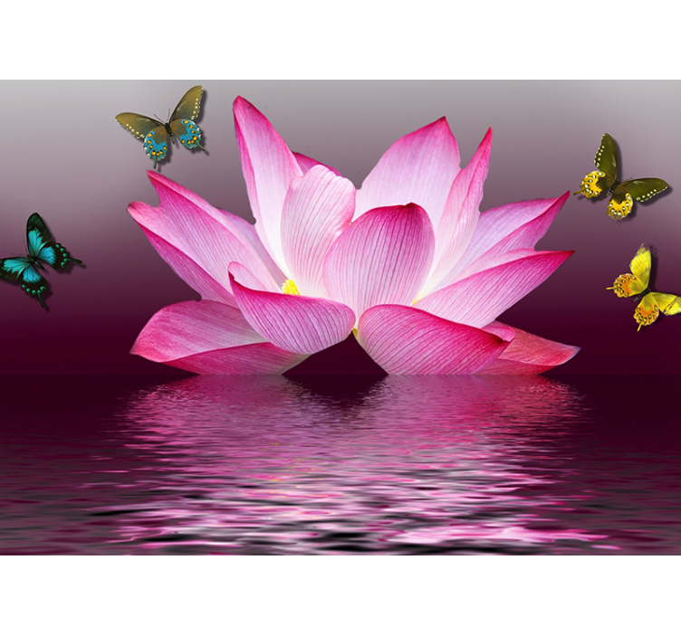 Mural de floare de lotus roz cu fluturi - TenStickers