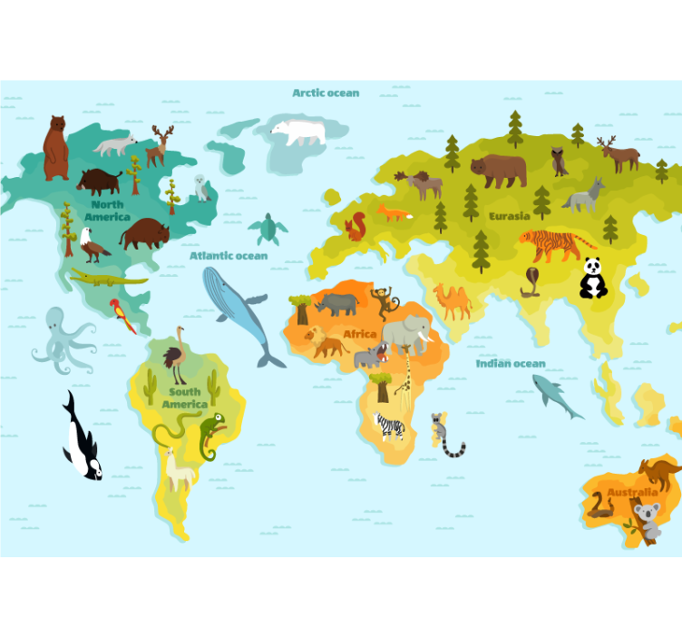 Fototapet harta lumii explorarea animalelor globale - TenStickers
