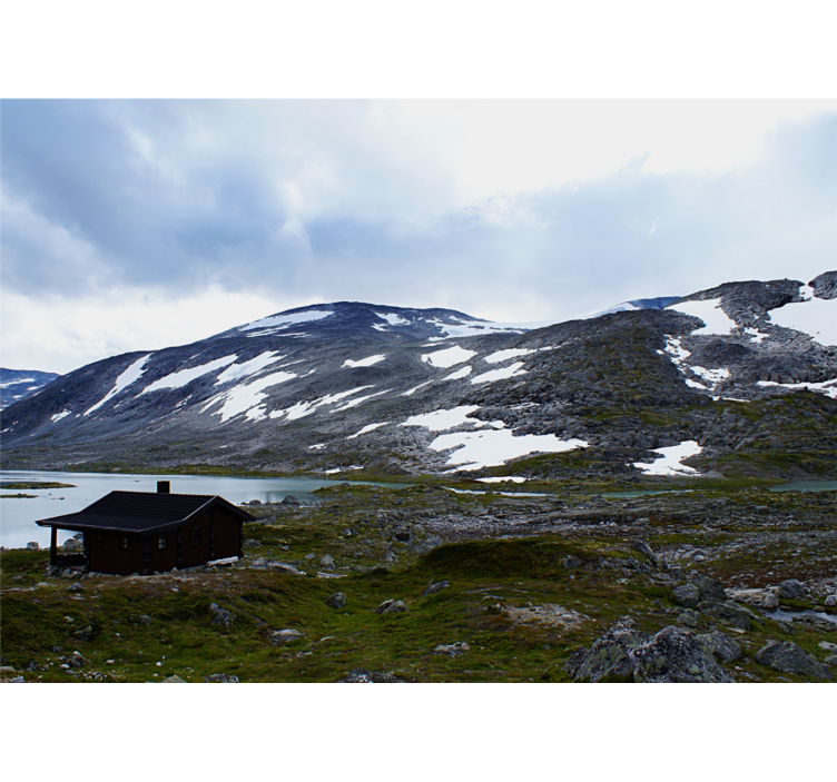 Fototapet peisaje refugiu la lacul montan - TenStickers