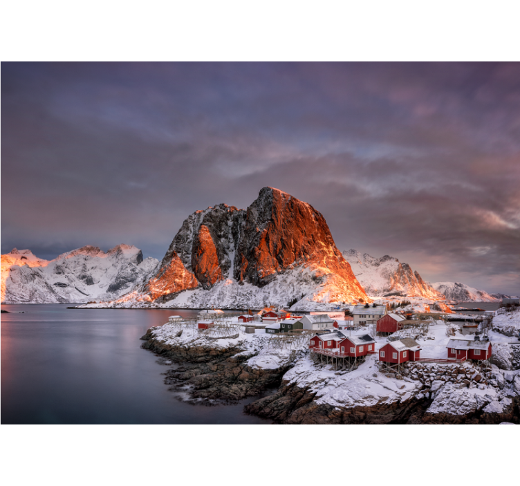 Muntele fototapet apus de seară pe munte acoperit de zăpadă - TenStickers