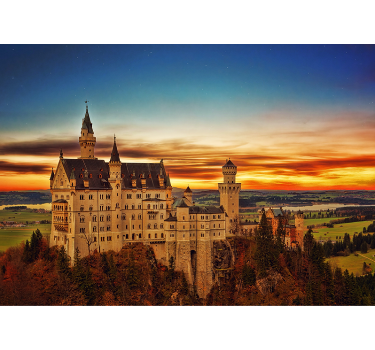 Fototapet de oraș castelul neuschwanstein apus de soare - TenStickers