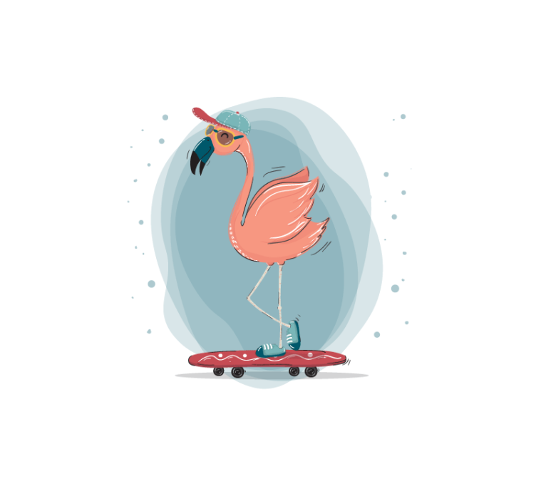Fototapet animale distracție cu flamingo pe skateboard - TenStickers