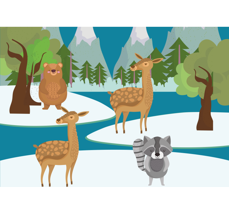 Fototapet pentru copii scenă desenată cu animale din pădure - TenStickers