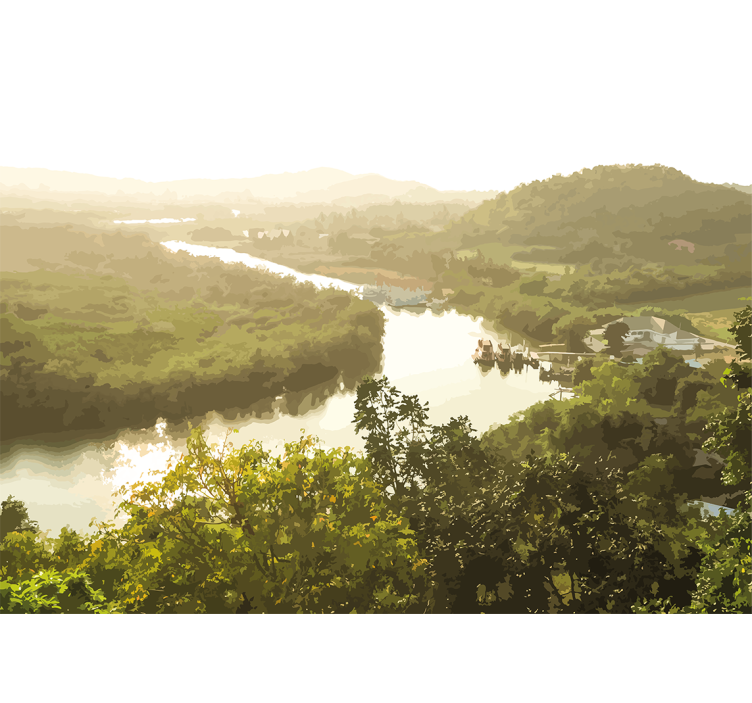 Fototapet peisaje priveliște liniștită la râu - TenStickers