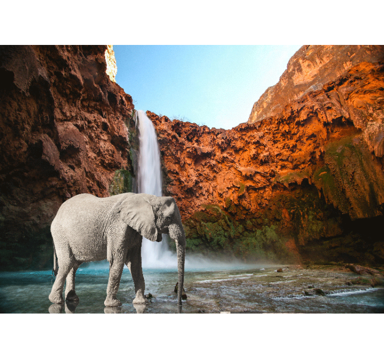 Fototapet animale elefant majestuos la cascada - TenStickers