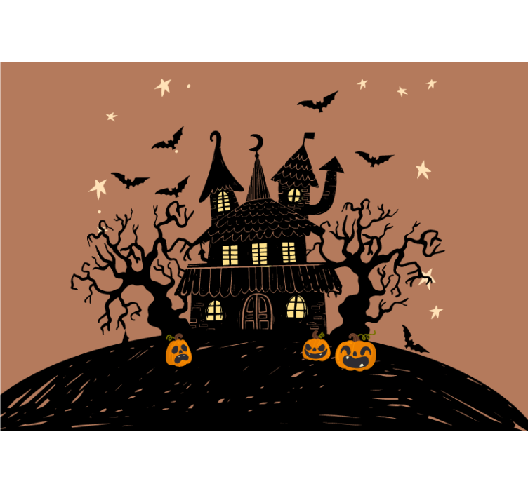 Fototapet halloween castelul Îngrozitor cu dovleci - TenStickers