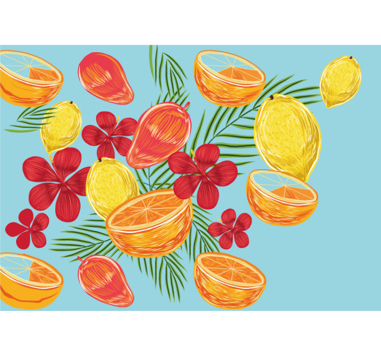 Fototapet cu flori aranjament fructe tropicale - TenStickers