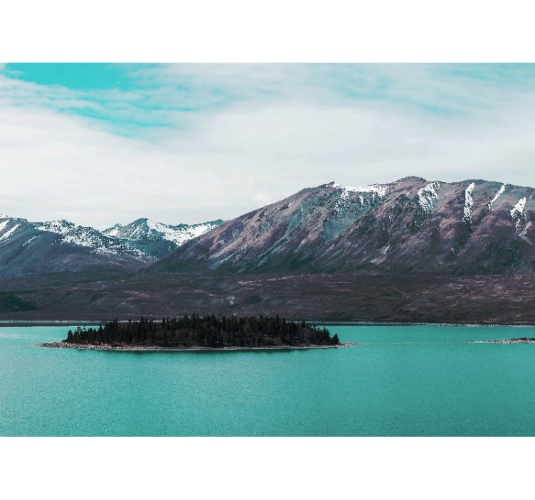 Fototapet peisaje insula lacului montan - TenStickers