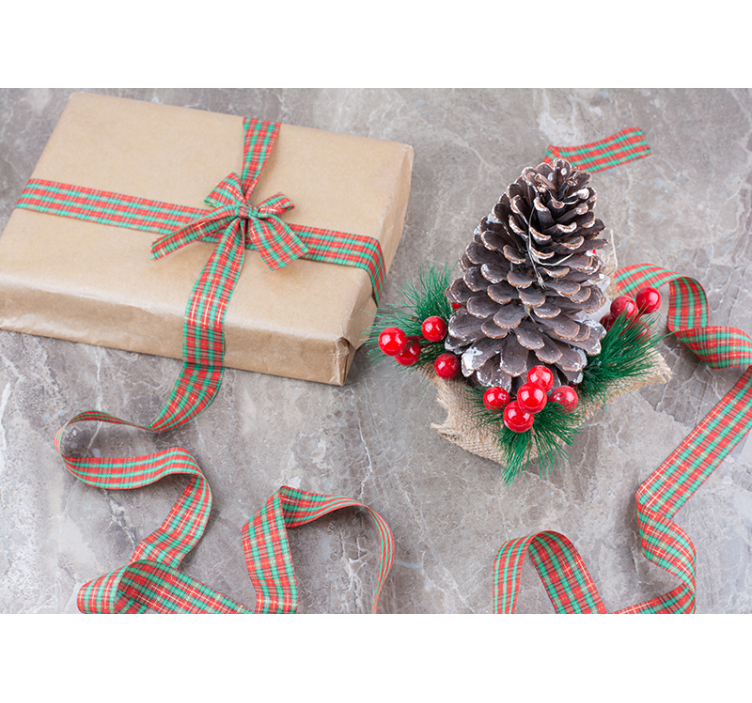 Crăciun fototapet aranjament festiv cu conuri de pin - TenStickers