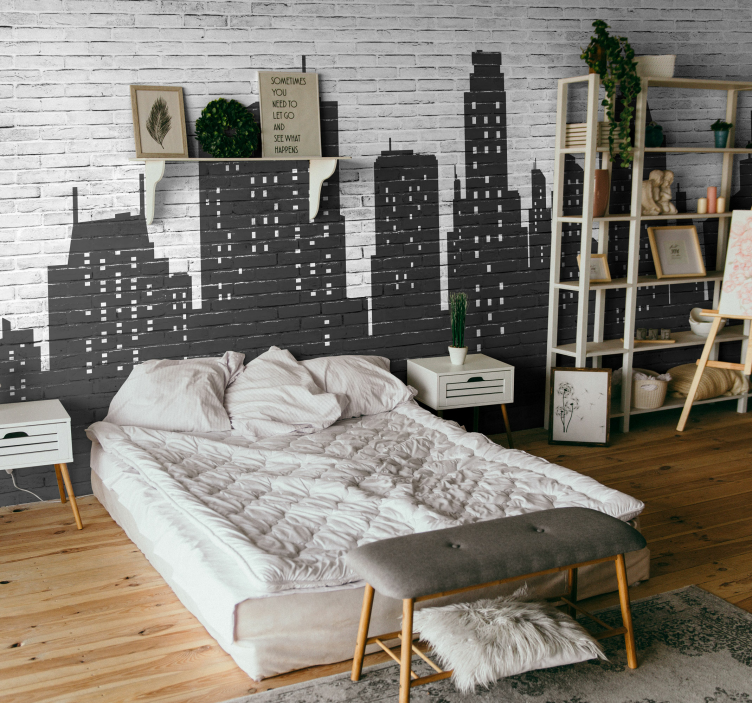 Tapet mural brickwall skyline - TenStickers