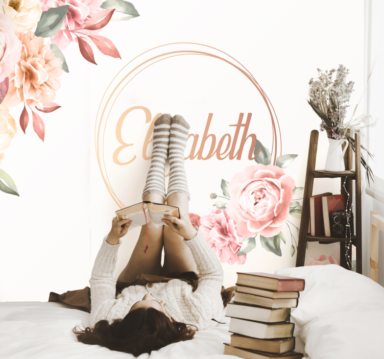 Cadru de flori cu nume mural personalizat - TenStickers