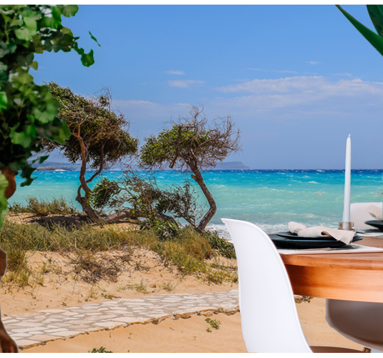 Cărare albă spre plajă sub pictura murală a mării - TenStickers