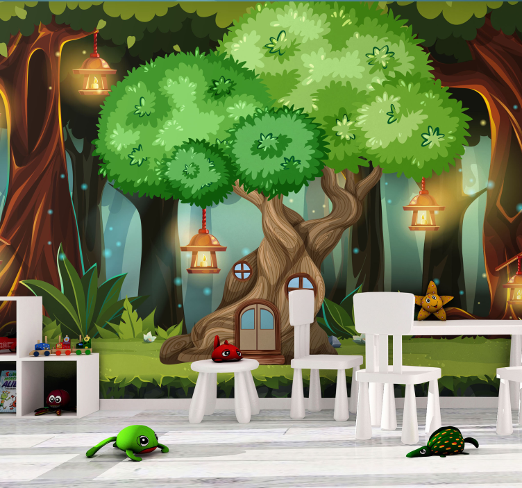 Lanterne fantezie casă copac fototapetpentru copii - TenStickers